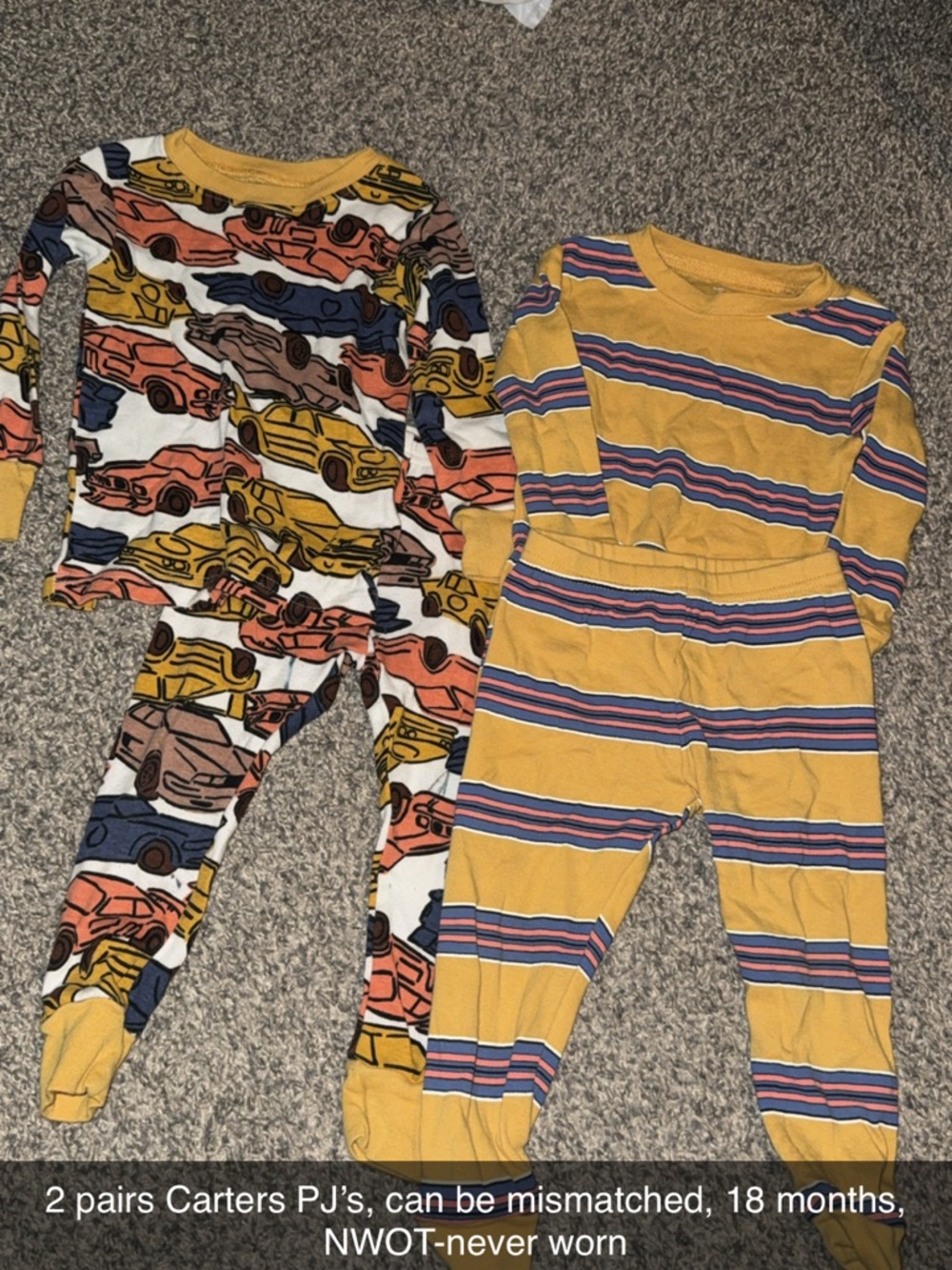 2 pack - Carter's Yellow & Multi Car Print Toddler Pajama Sets